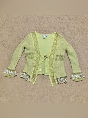 Spiegel Lambswool Blend Green Tie-Front Coquette Cardigan Whimsigoth Sz XL